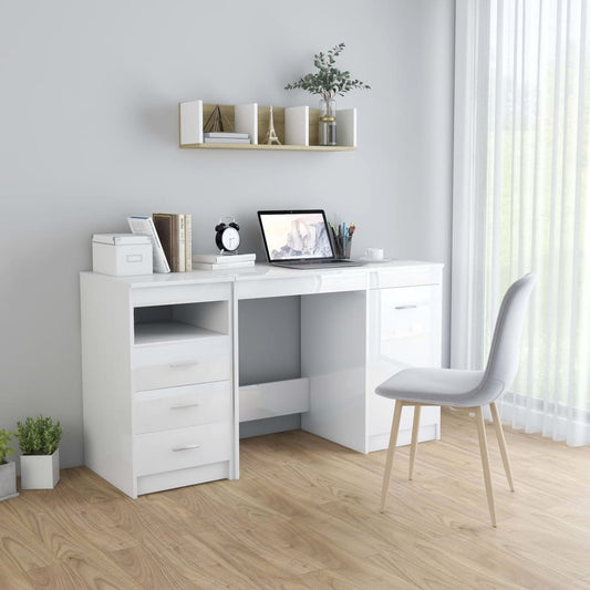 Bureau Blanc Brillant 140x50x76 cm Bois Contrecollé
