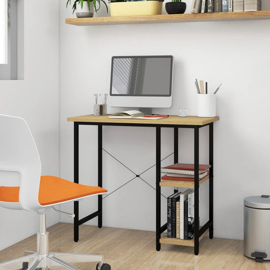 Bureau d'ordinateur Noir et Chêne Clair 80x40x72 cm MDF et Métal