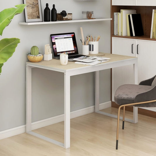 Bureau d'ordinateur Blanc et Chêne 110x60x73 cm Bois composite