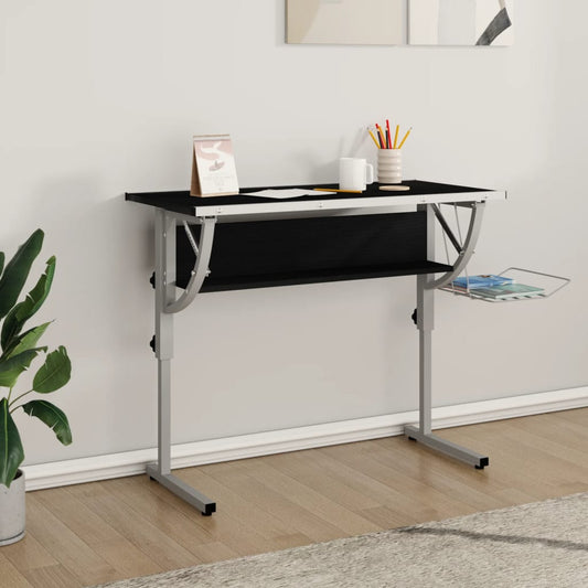 Bureau d'artisanat noir et gris 110x53x(58-87) cm Bois d'ingénierie et acier