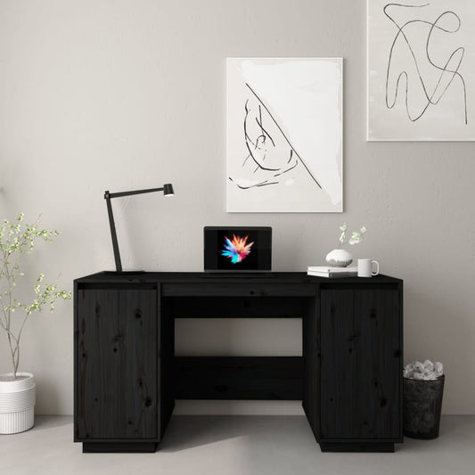 Escritorio Negro 140x50x75 cm Madera Maciza Pino