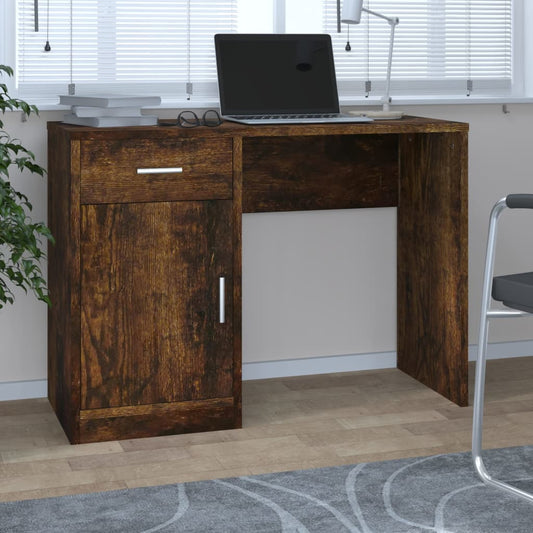 Escritorio con cajón y armario roble ahumado 100x40x73 cm madera de ingeniería