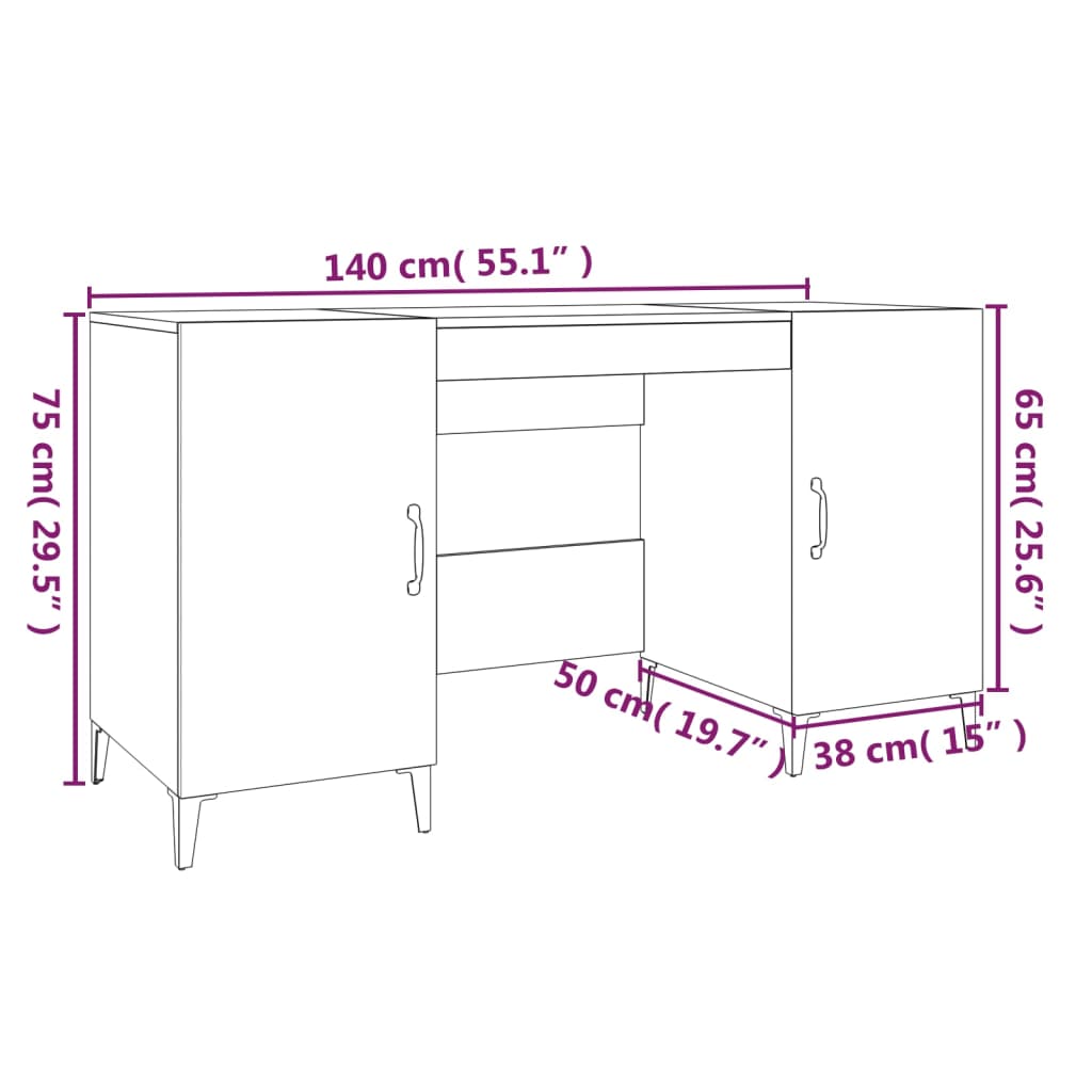 Desk Concrete Grey 140x50x75 cm Engineered Wood