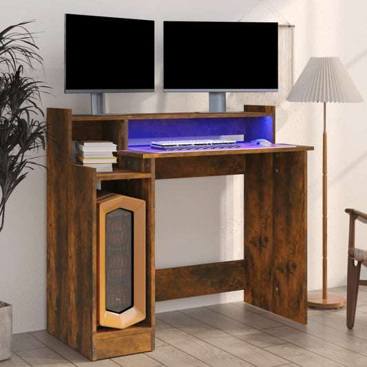 Bureau avec éclairage LED Chêne fumé 97x45x90 cm Bois composite
