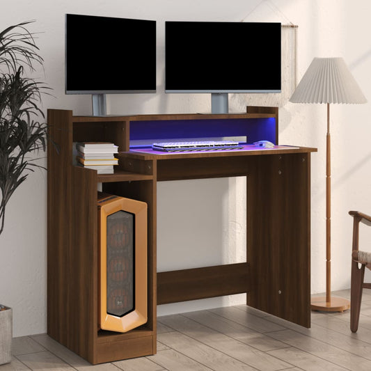 Bureau avec lumières LED Chêne brun 97x45x90 cm Bois composite