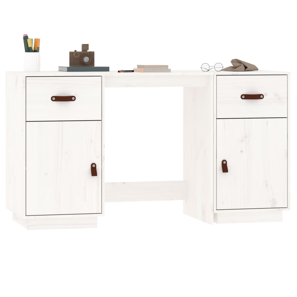 Escritorio con Armarios Blanco 135x50x75 cm Madera Maciza Pino