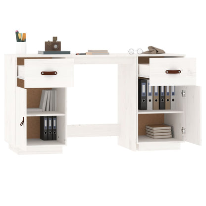 Escritorio con Armarios Blanco 135x50x75 cm Madera Maciza Pino