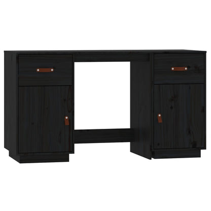 Desk with Cabinets Black 135x50x75 cm Solid Wood Pine