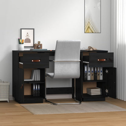 Desk with Cabinets Black 135x50x75 cm Solid Wood Pine