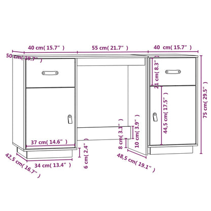 Desk with Cabinets Black 135x50x75 cm Solid Wood Pine