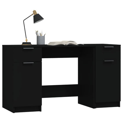 Desk with Side Cabinet Black Engineered Wood