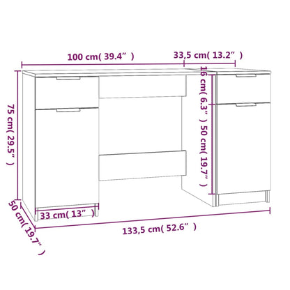 Desk with Side Cabinet Black Engineered Wood