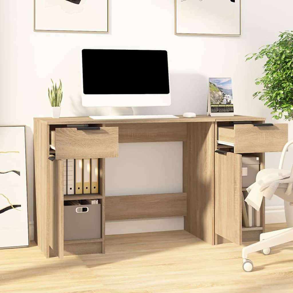 Bureau avec armoire latérale en bois d'ingénierie de chêne de Sonoma
