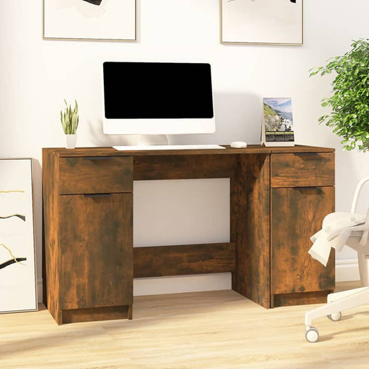 Escritorio con mueble lateral de madera de ingeniería de roble ahumado