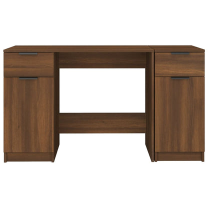 Desk with Side Cabinet Brown Oak Engineered Wood