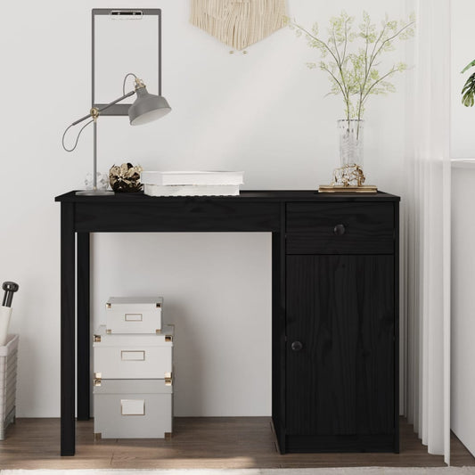 Desk Black 100x50x75 cm Solid Wood Pine