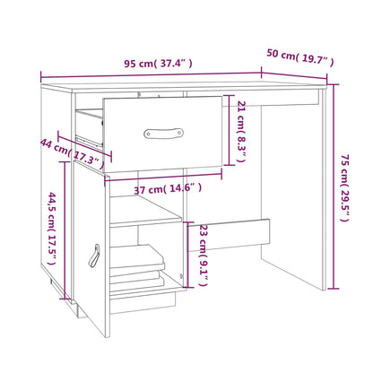 Desk Honey Brown 95x50x75 cm Solid Wood Pine