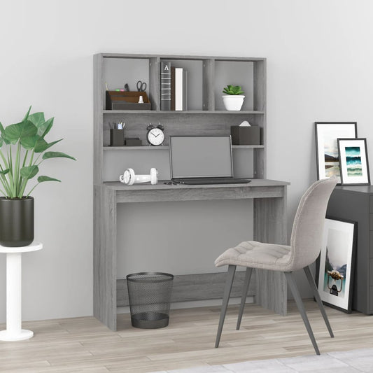Escritorio con Estantes Gris Sonoma 102x45x148 cm Madera Sintética