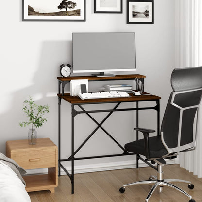 Desk Brown Oak 80x50x90 cm Engineered Wood and Iron