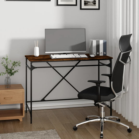 Bureau Chêne Fumé 100x50x75 cm Bois Reconstitué et Fer
