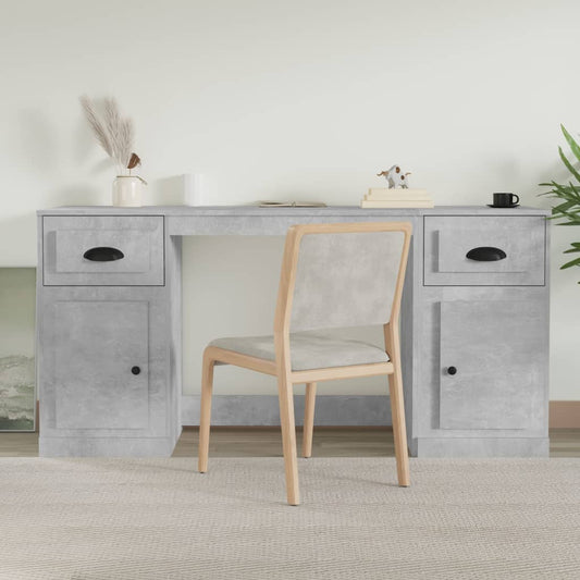 Bureau avec armoire en bois d'ingénierie gris béton