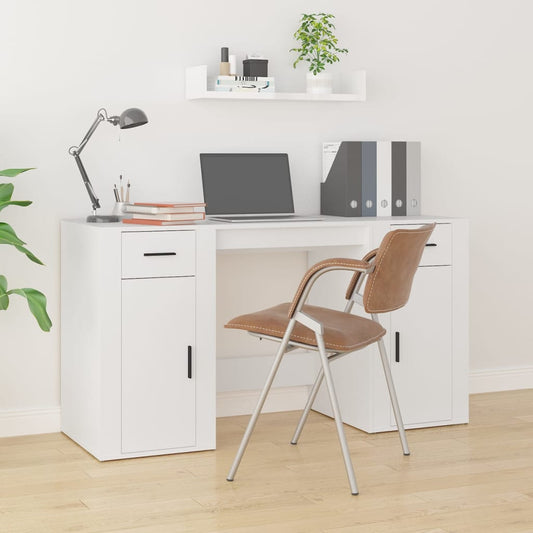Escritorio con gabinete de madera de ingeniería blanca