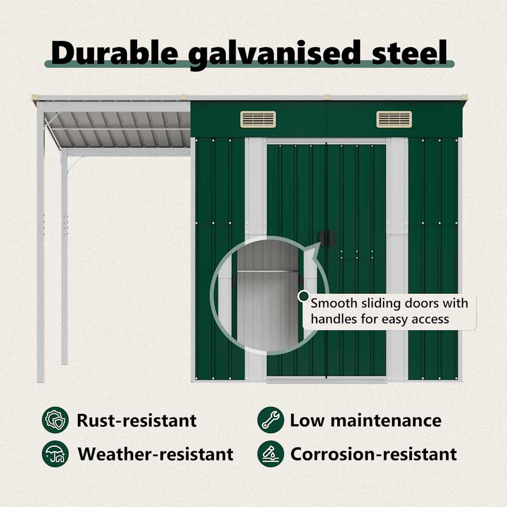 Garden Shed With Extended Roof 277X107X181 Cm Steel