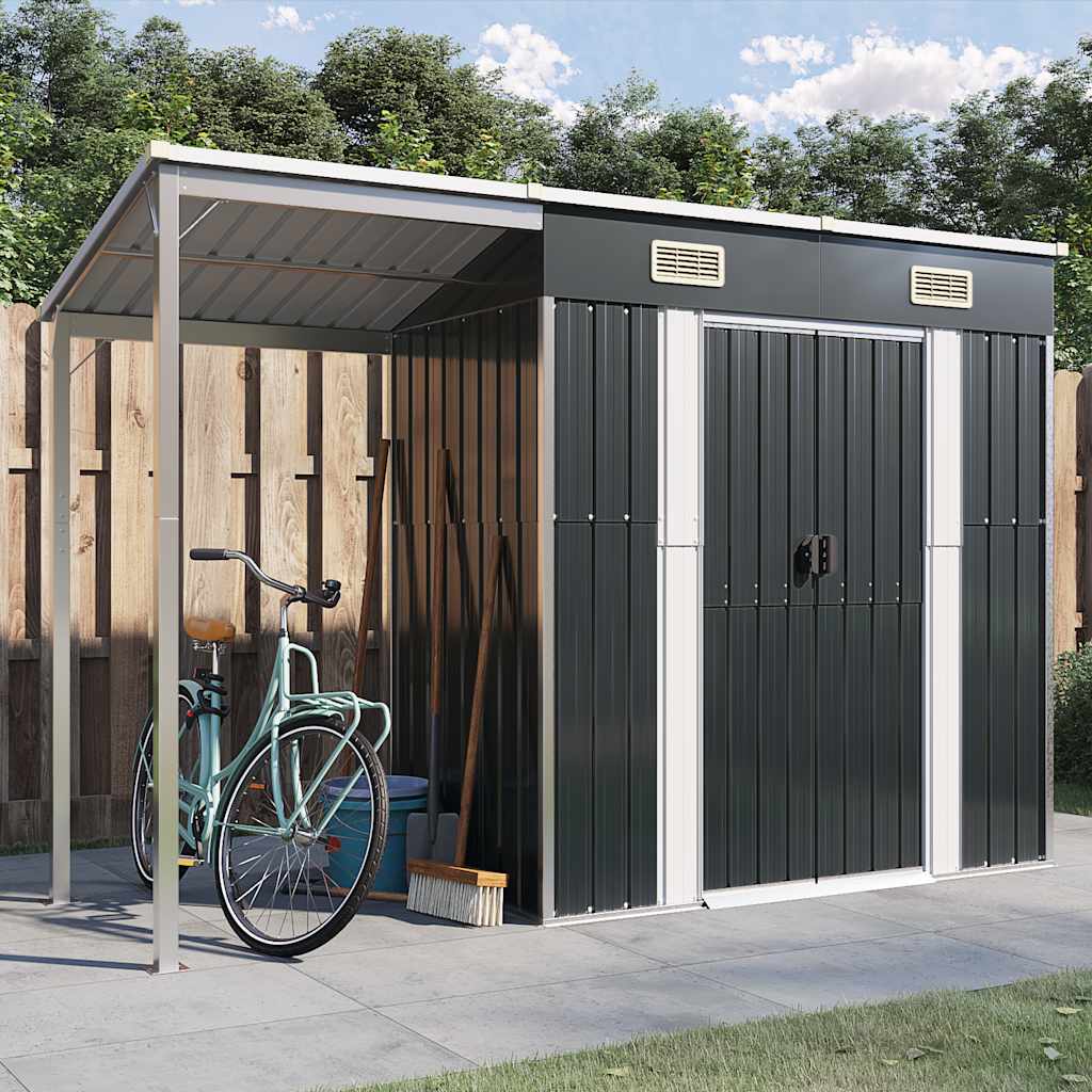 Garden Shed With Extended Roof 277X107X181 Cm Steel