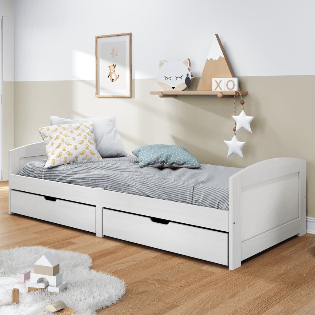 Day Bed With 2 Drawers Without Mattress Irun White&Pink 90X200 Cm