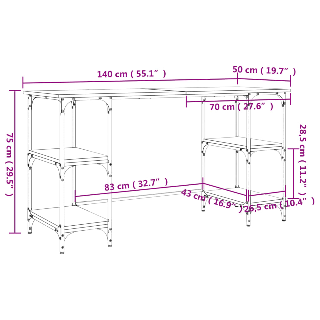 Desk Black 140x50x75 cm Metal and Engineered Wood