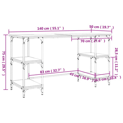 Desk Grey Sonoma 140x50x75 cm Metal and Engineered Wood
