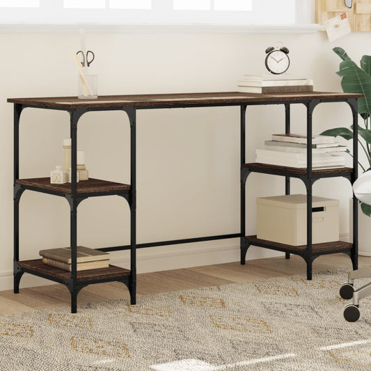 Bureau Chêne Brun 140x50x75 cm Métal et Bois Reconstitué