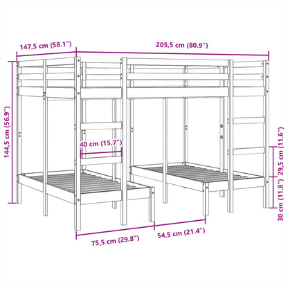 Triple Bunk Bed Frame Solid Wood Pine