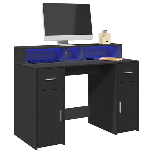 Bureau avec lumières LED Noir 120x55x91 cm Bois composite