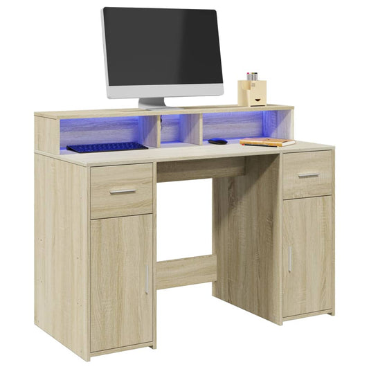 Escritorio con luces LED Roble Sonoma 120x55x91 cm Madera de ingeniería