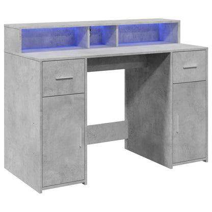 Bureau avec lumières LED Gris béton 120x55x91 cm Bois composite