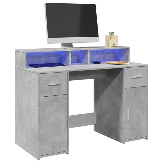 Bureau avec lumières LED Gris béton 120x55x91 cm Bois composite