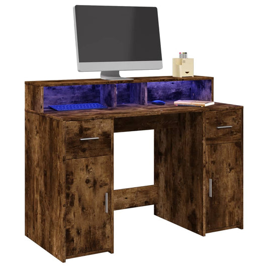 Bureau avec éclairage LED Chêne fumé 120x55x91 cm Bois composite
