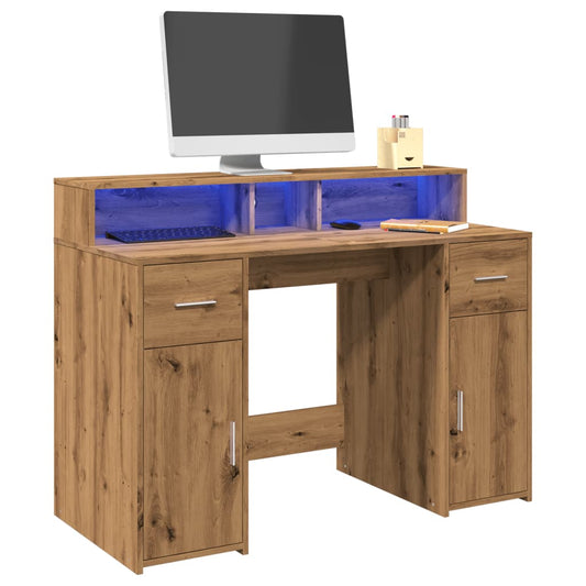 Escritorio con luces LED Roble Artisian 120x55x91 cm Madera de ingeniería