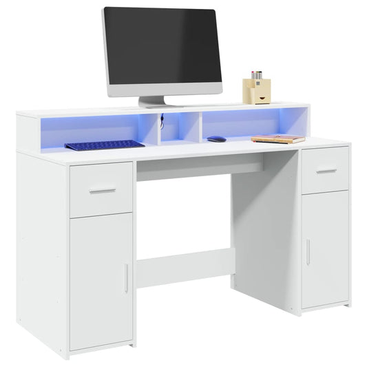 Escritorio con luces LED Blanco 140x55x91 cm Madera Ingeniosa