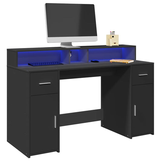 Escritorio con luces LED Negro 140x55x91 cm Madera de ingeniería