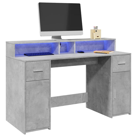 Bureau avec lumières LED Gris béton 140x55x91 cm Bois composite