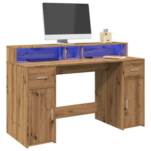 Bureau avec lumières LED Chêne Artisian 140x55x91 cm Bois d'ingénierie