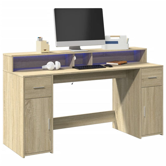 Bureau avec lumières LED Chêne Sonoma 160x55x91 cm Bois d'ingénierie