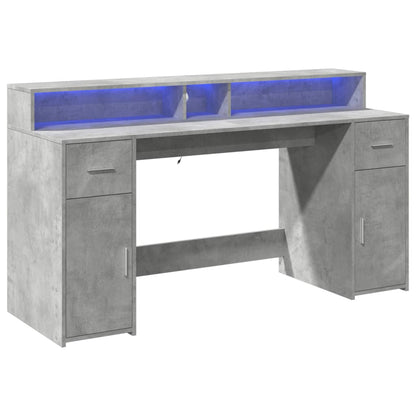Bureau avec lumières LED Gris béton 160x55x91 cm Bois composite