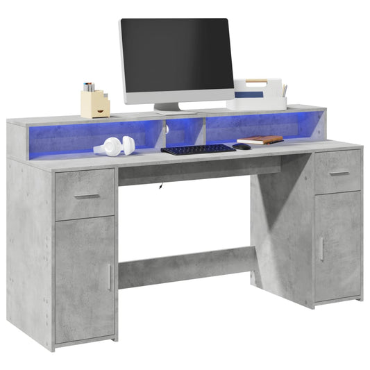 Bureau avec lumières LED Gris béton 160x55x91 cm Bois composite