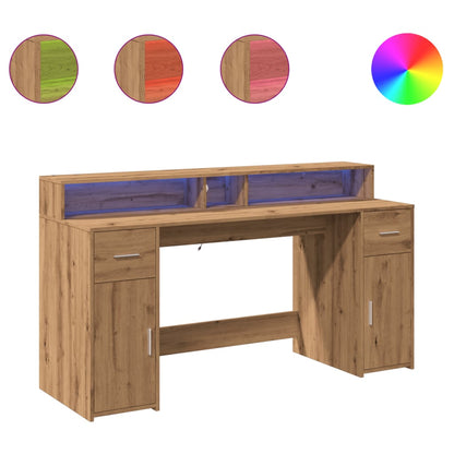 Bureau avec lumières LED Chêne Artisian 160x55x91 cm Bois d'ingénierie