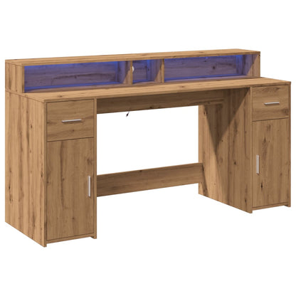 Bureau avec lumières LED Chêne Artisian 160x55x91 cm Bois d'ingénierie