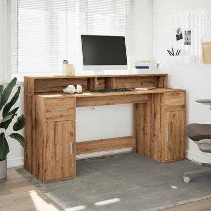 Bureau avec lumières LED Chêne Artisian 160x55x91 cm Bois d'ingénierie