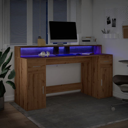Bureau avec lumières LED Chêne Artisian 160x55x91 cm Bois d'ingénierie